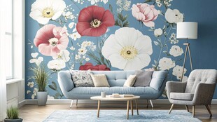 复古花卉墙纸装饰的现代客厅