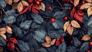 秋日浆果与叶子