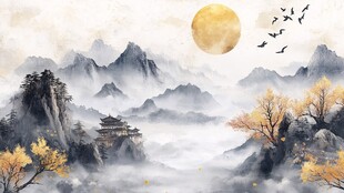 山水画中的秋日仙境