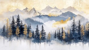 金色山脉的雾中森林