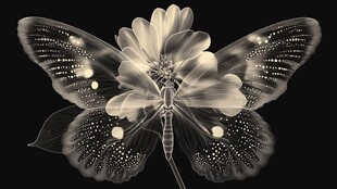 黑白蝴蝶花卉艺术图案