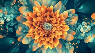 橙色花卉抽象画