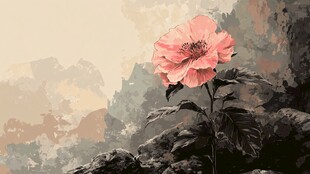 岩石上的粉色花朵