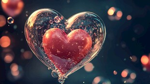 心形肥皂泡在水中