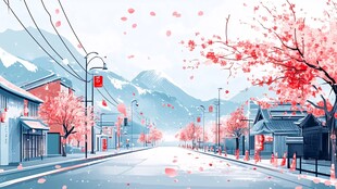 樱花盛开的街道