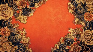 奢华金色花卉装饰的橙色背景