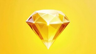 明亮黄钻石在黄色背景中闪耀