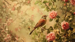 春日里的小鸟与花朵