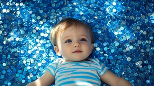 闪耀蓝光下的婴儿