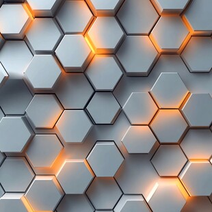 三维六边形几何图案与发光边缘