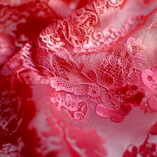 红色蕾丝纺织品的特写