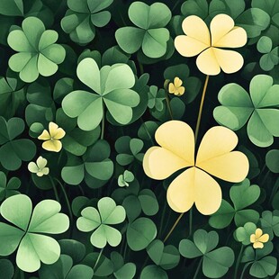 绿色三叶草与黄色花朵的生动交织