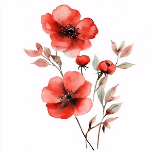 水彩红花画