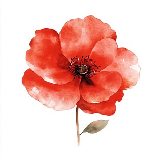 水彩画中的红色罂粟花