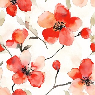 水彩红花图案