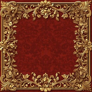 金色雕花边框红色背景