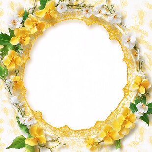 黄色花卉圆形框架
