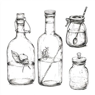 玻璃容器中的植物和液体