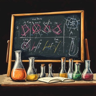 科学实验室的创意板与化学瓶