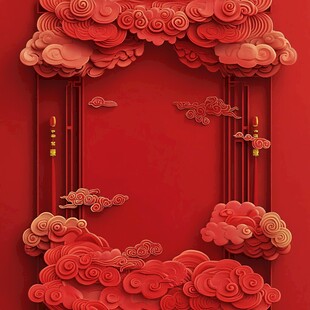 红色云纹艺术框