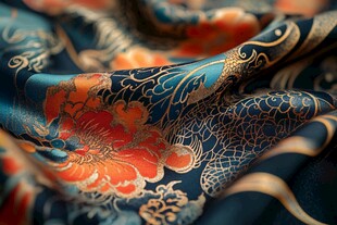 绚丽缎面 金色花卉图案