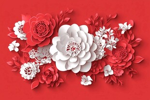 红白花束剪纸艺术