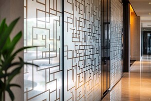 现代办公空间的几何图案墙设计