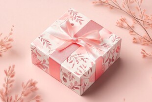 粉色礼盒与花卉的温柔邂逅