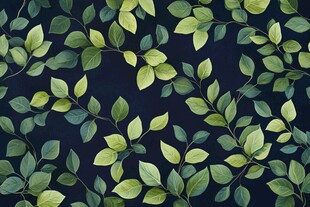 深蓝背景上的绿色树叶图案
