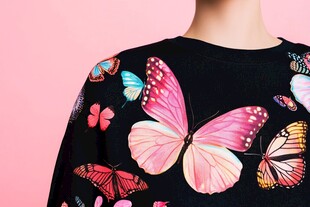 蝴蝶印花黑色卫衣