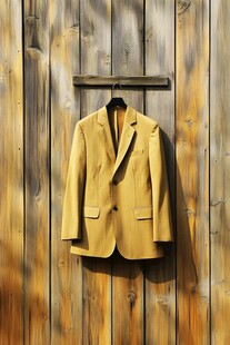 木板背景上的黄色西装