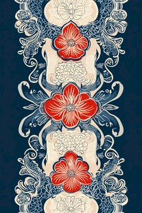 蓝色与红色花卉图案