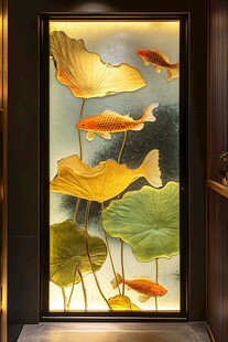 金鱼荷叶玻璃艺术品