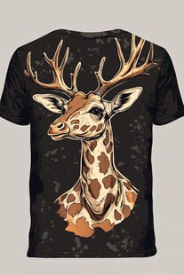 鹿角长颈鹿图案T恤