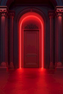 神秘红光下的拱形门廊