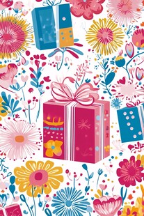 多彩礼物与花卉图案