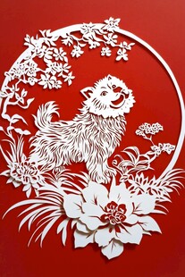红色背景上的剪纸艺术
