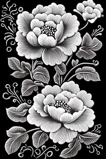 黑白花卉图案
