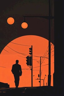 夕阳下的孤独行者