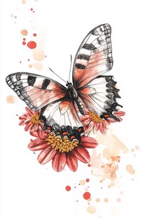 蝴蝶与花朵的水彩画