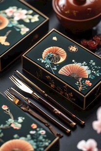 古风扇面设计餐具套装
