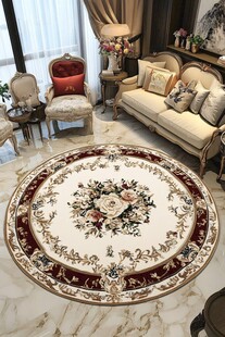 豪华客厅地毯 花卉图案 红色边框 白色背景