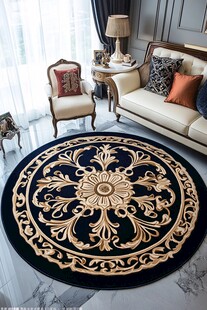 豪华客厅地毯 蓝色和金色花卉图案