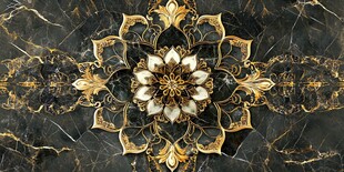 金色曼陀罗在黑色大理石背景上