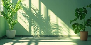 绿色室内空间 自然光线和植物的点缀