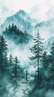 雾气缭绕的山林风景