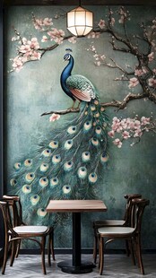 孔雀与梅花壁画