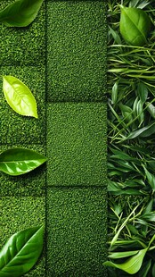 绿色地毯上的自然叶子