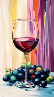葡萄酒与葡萄的静物画