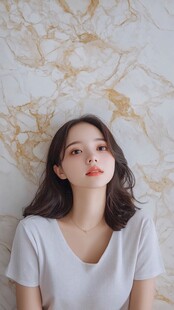白衣女子大理石背景
